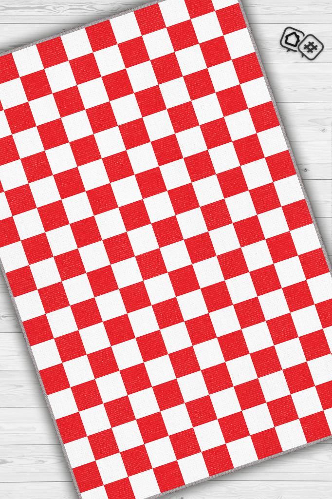 Minimalist Damalı Kırmızı Beyaz Halı Kareli Oturma Odası Halısı Retro Tarzı Salon Halısı