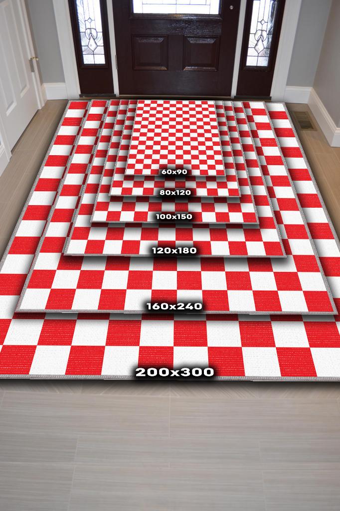 Minimalist Damalı Kırmızı Beyaz Halı Kareli Oturma Odası Halısı Retro Tarzı Salon Halısı