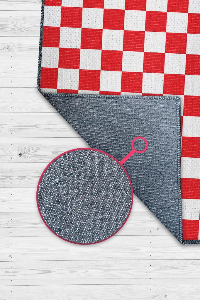 Minimalist Damalı Kırmızı Beyaz Halı Kareli Oturma Odası Halısı Retro Tarzı Salon Halısı