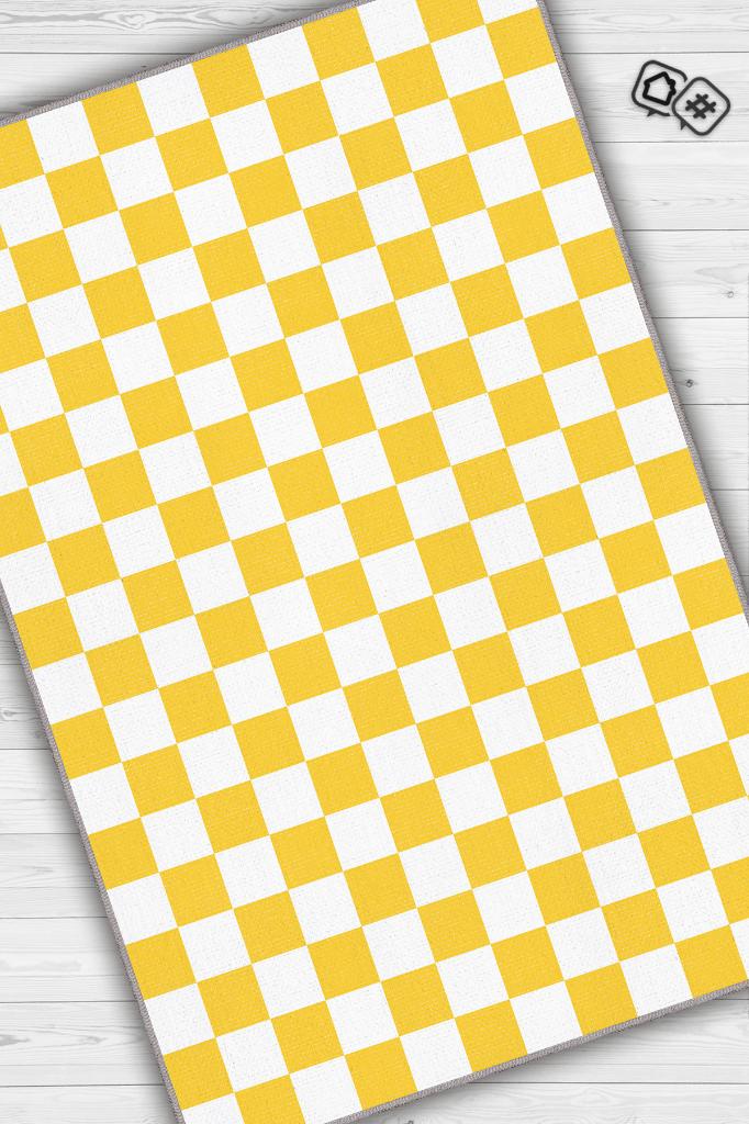Minimalist Damalı Sarı Beyaz Halı Kareli Oturma Odası Halısı Retro Tarzı Salon Halısı