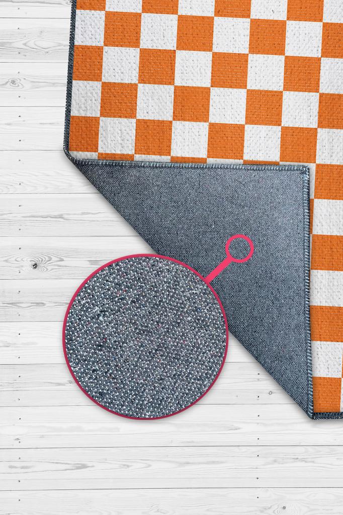 Minimalist Damalı Turuncu Beyaz Halı Kareli Oturma Odası Halısı Retro Tarzı Salon Halısı