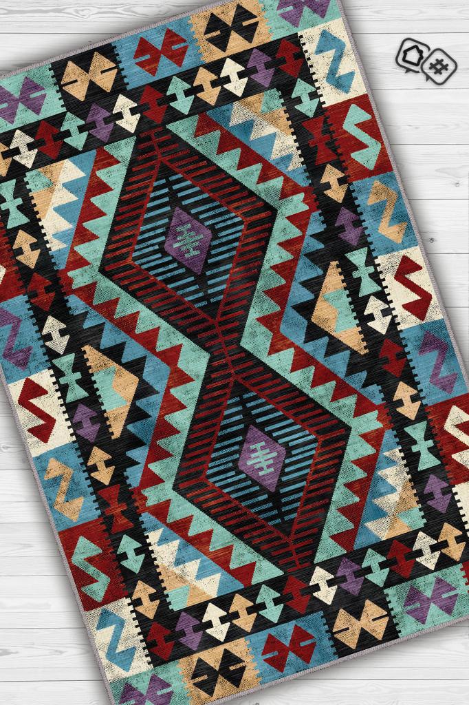 Minnetarlık Etnik Desenli Halı Geometrik Salon Halısı Çok Renkli Oturma Odası Halısı