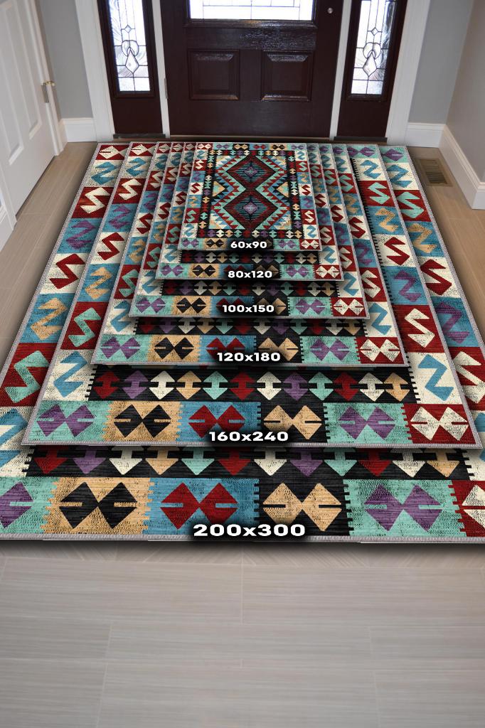 Minnetarlık Etnik Desenli Halı Geometrik Salon Halısı Çok Renkli Oturma Odası Halısı