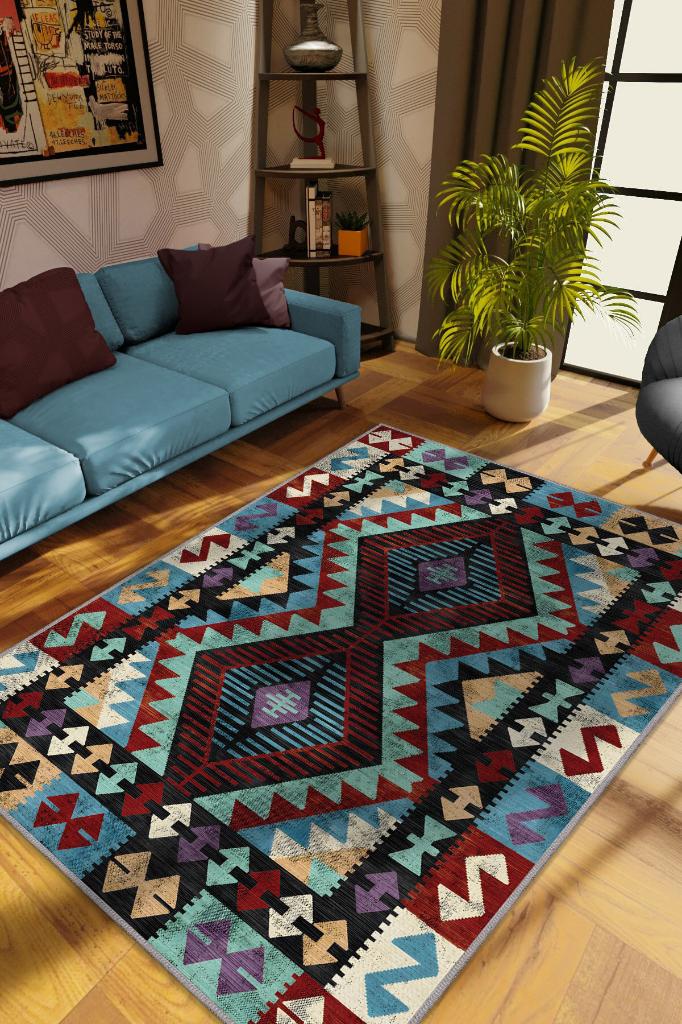 Minnetarlık Etnik Desenli Halı Geometrik Salon Halısı Çok Renkli Oturma Odası Halısı