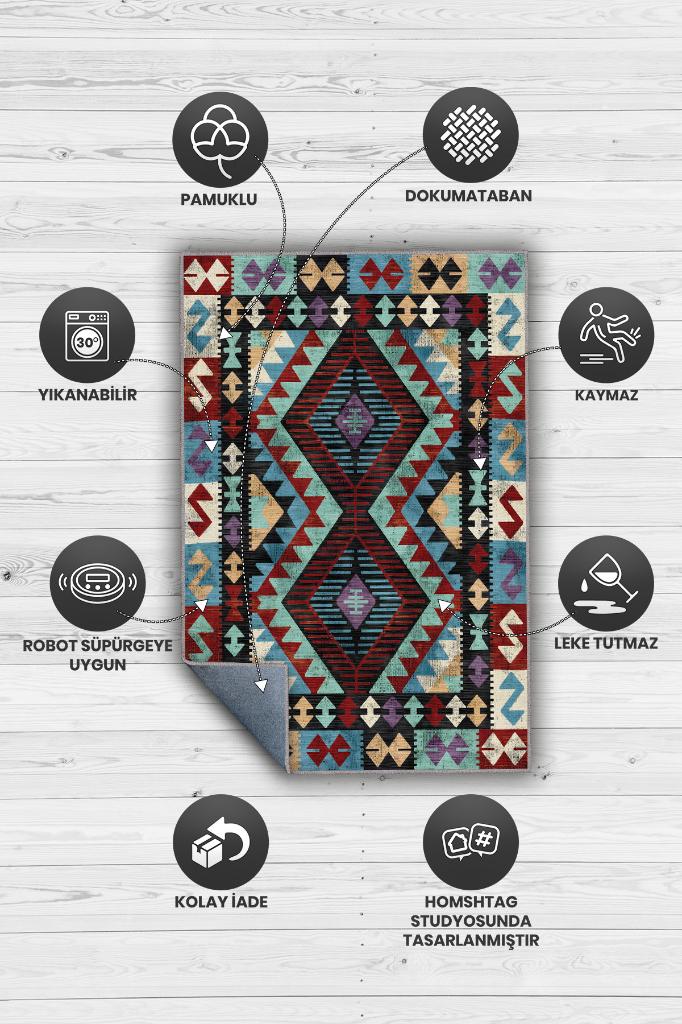 Minnetarlık Etnik Desenli Halı Geometrik Salon Halısı Çok Renkli Oturma Odası Halısı