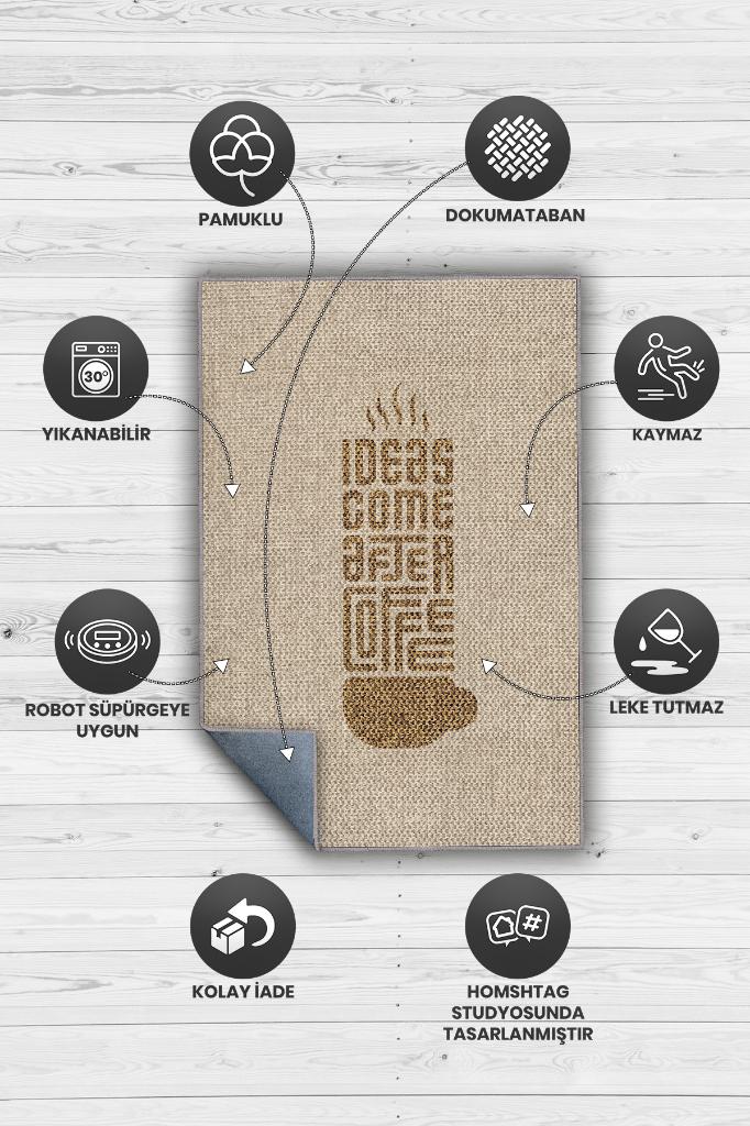 Krem Bej Doku Görünümlü Halı Renkli Geometrik Desenli Modern Oturma Odası Halısı, Minimalist Çalışma Odası Halısı, Pamuklu Dokuma Tabanlı Yıkanabilir Dekoratif Home Office Halısı