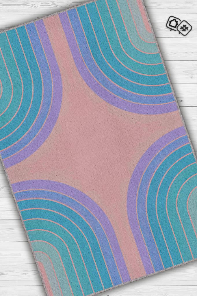 Parla Pastel Renkli Oturma Odası Halısı Mid-Century Halı Renkli Mutfak Halısı Dekoratif Salon Halısı