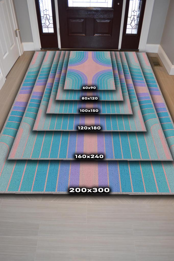 Parla Pastel Renkli Oturma Odası Halısı Mid-Century Halı Renkli Mutfak Halısı Dekoratif Salon Halısı