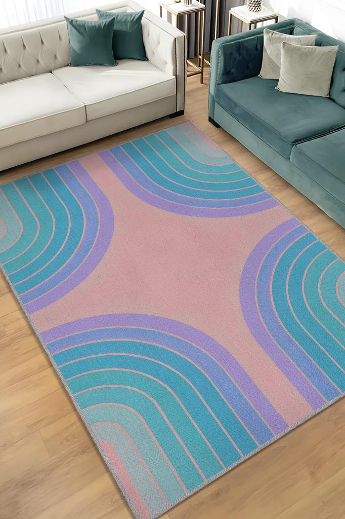 Parla Pastel Renkli Oturma Odası Halısı Mid-Century Halı Renkli Mutfak Halısı Dekoratif Salon Halısı