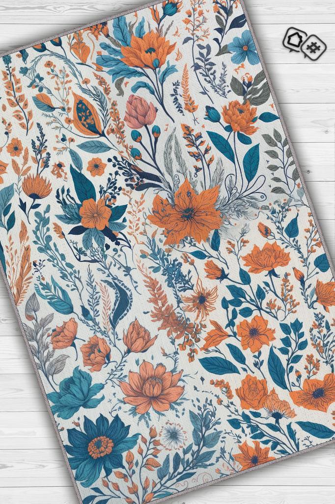 Sarmaşık Gibi Açık Renk Halı Çiçekli Salon Halısı Modern Oturma Odası Halı Şık Renkli Halı