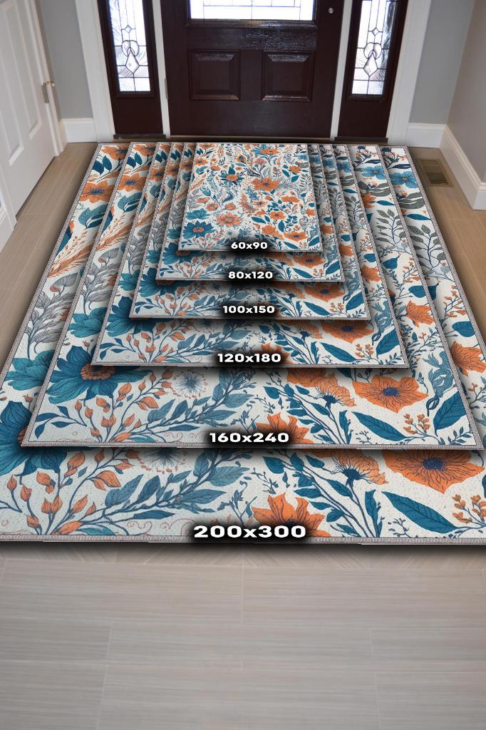 Sarmaşık Gibi Açık Renk Halı Çiçekli Salon Halısı Modern Oturma Odası Halı Şık Renkli Halı