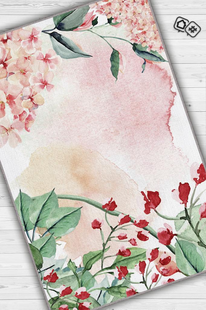 Sen ve Ben Pembe Renkli Halı Çiçek Desenli Salon Halısı Çok Renkli Mutfak Halısı