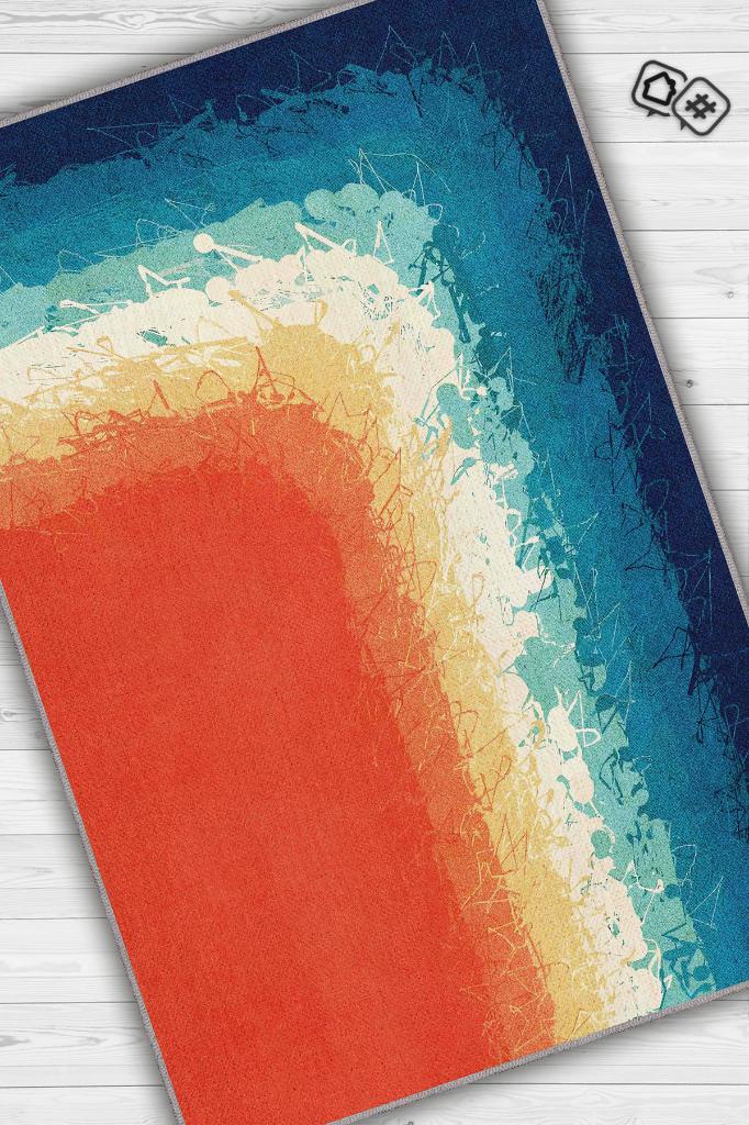 Uzak Dur, Renkli Keep-Off Halı, Soyut Desenli Oturma Odası Halısı, Gökkuşağı, Deniz, Sahil, Güneş Temalı Yazlık Halısı, Pamuklu Dokuma Tabanlı Yıkanabilir Dekoratif Home Salon Halısı