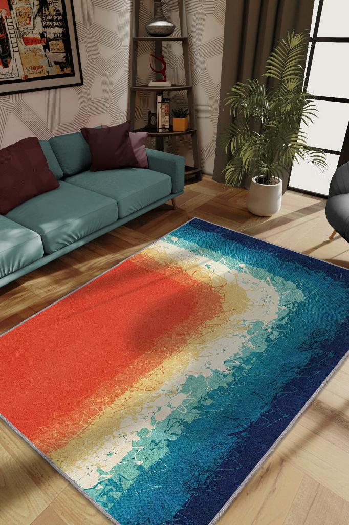 Uzak Dur, Renkli Keep-Off Halı, Soyut Desenli Oturma Odası Halısı, Gökkuşağı, Deniz, Sahil, Güneş Temalı Yazlık Halısı, Pamuklu Dokuma Tabanlı Yıkanabilir Dekoratif Home Salon Halısı
