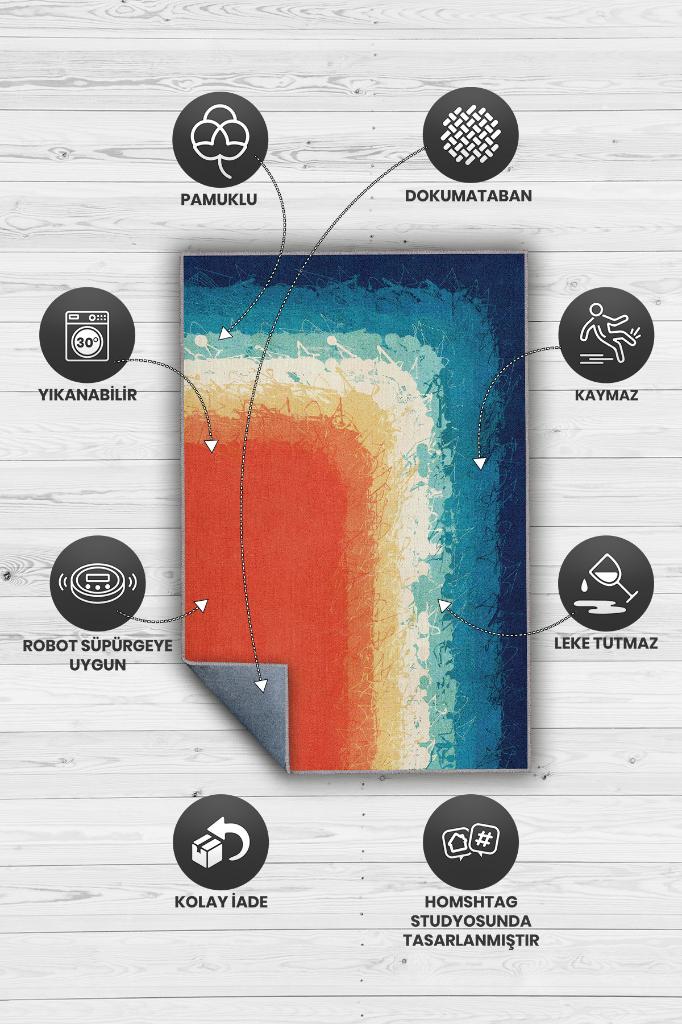 Uzak Dur, Renkli Keep-Off Halı, Soyut Desenli Oturma Odası Halısı, Gökkuşağı, Deniz, Sahil, Güneş Temalı Yazlık Halısı, Pamuklu Dokuma Tabanlı Yıkanabilir Dekoratif Home Salon Halısı