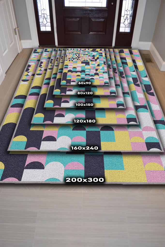Vazgeçme Geometrik Desenli Salon Halısı Çok Renkli Oturma Odası Halısı Dekoratif Halı