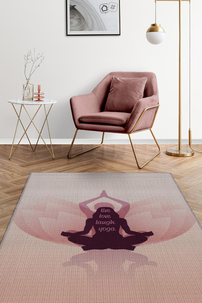 Yaşa Sev Gül Siyah Halı Koyu Renkli Yoga Sever Halısı Hediyelik Yıkanabilir Düz Renk Halı