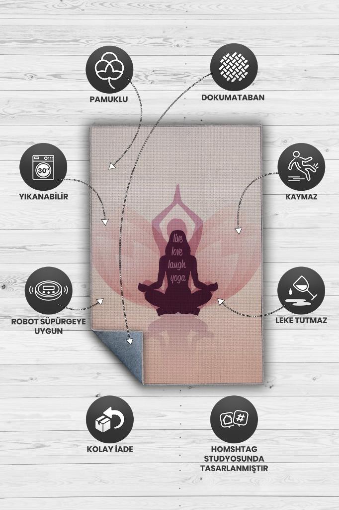 Yaşa Sev Gül Siyah Halı Koyu Renkli Yoga Sever Halısı Hediyelik Yıkanabilir Düz Renk Halı