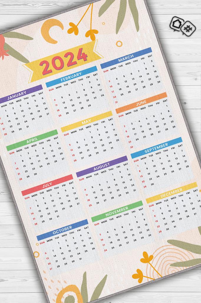 Yeni Yıl Takvimi Krem Renkli Yeni Yıl Parti Halısı Minimal Yılbaşı Temalı Hediyelik Halı