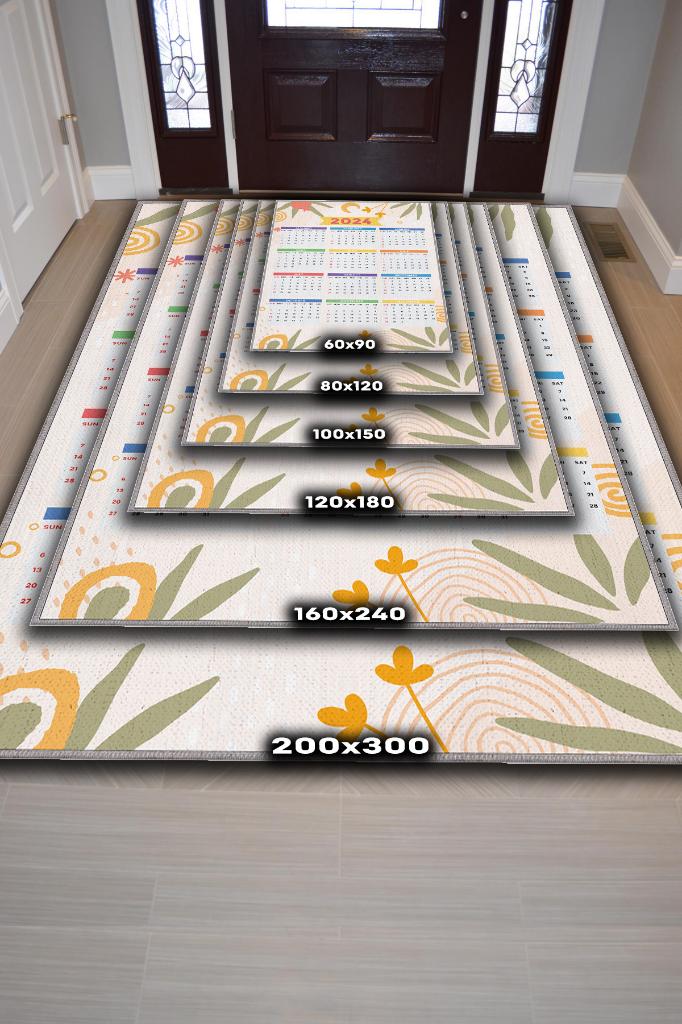 Yeni Yıl Takvimi Krem Renkli Yeni Yıl Parti Halısı Minimal Yılbaşı Temalı Hediyelik Halı