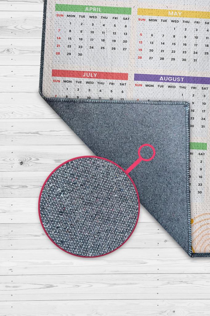 Yeni Yıl Takvimi Krem Renkli Yeni Yıl Parti Halısı Minimal Yılbaşı Temalı Hediyelik Halı