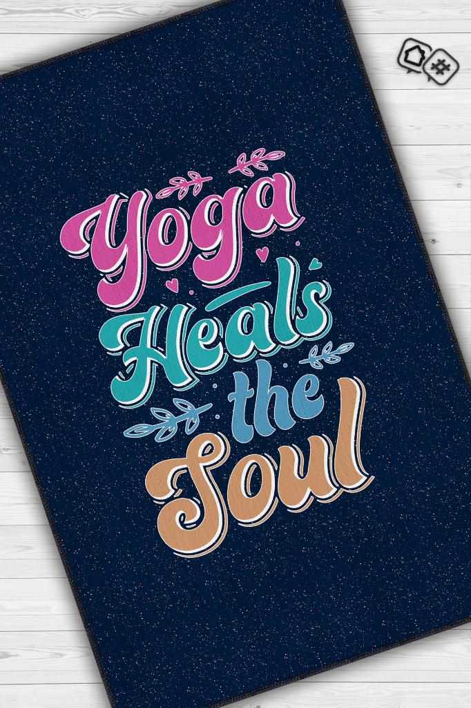 Yoga İyi Eder Lacivert Halı Renkli Meditasyon Halısı Özel Tasarım Neon Halı Hediyelik Halı