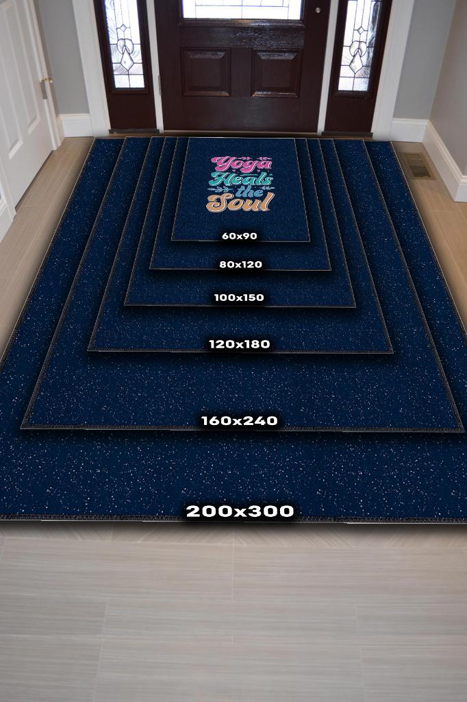 Yoga İyi Eder Lacivert Halı Renkli Meditasyon Halısı Özel Tasarım Neon Halı Hediyelik Halı