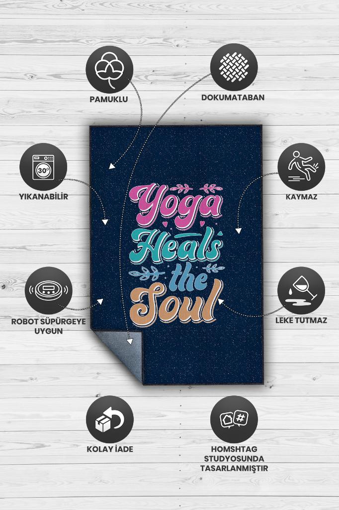 Yoga İyi Eder Lacivert Halı Renkli Meditasyon Halısı Özel Tasarım Neon Halı Hediyelik Halı