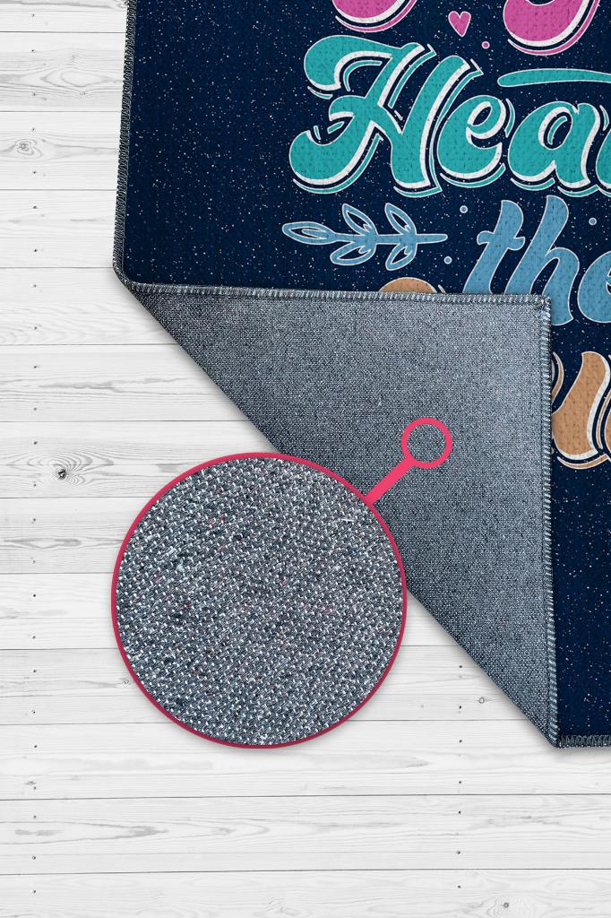 Yoga İyi Eder Lacivert Halı Renkli Meditasyon Halısı Özel Tasarım Neon Halı Hediyelik Halı