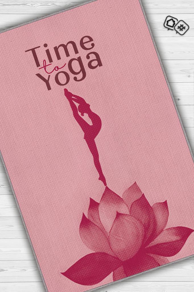 Yoga Zamanı Mor Renkli Halı Bordürlü Renkli Yoga Sever Halısı Renkli Hediyelik Halı