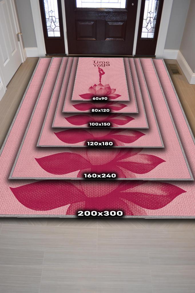 Yoga Zamanı Mor Renkli Halı Bordürlü Renkli Yoga Sever Halısı Renkli Hediyelik Halı