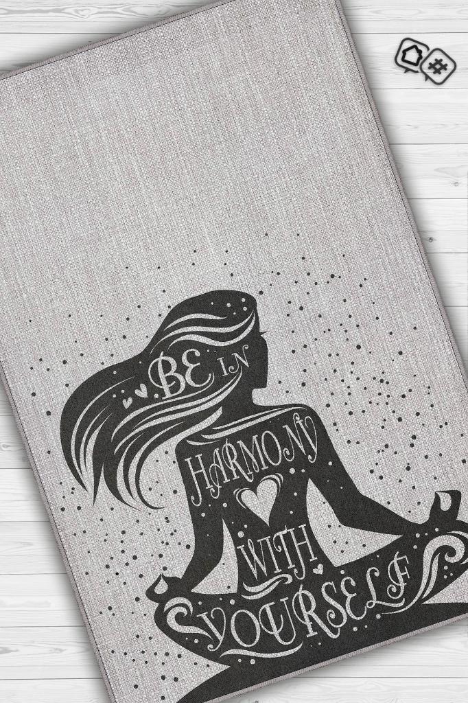 Yogaya Güven Gri Renk Halı Dokuma Modern Meditasyon Sever Halısı Hediyelik Halı