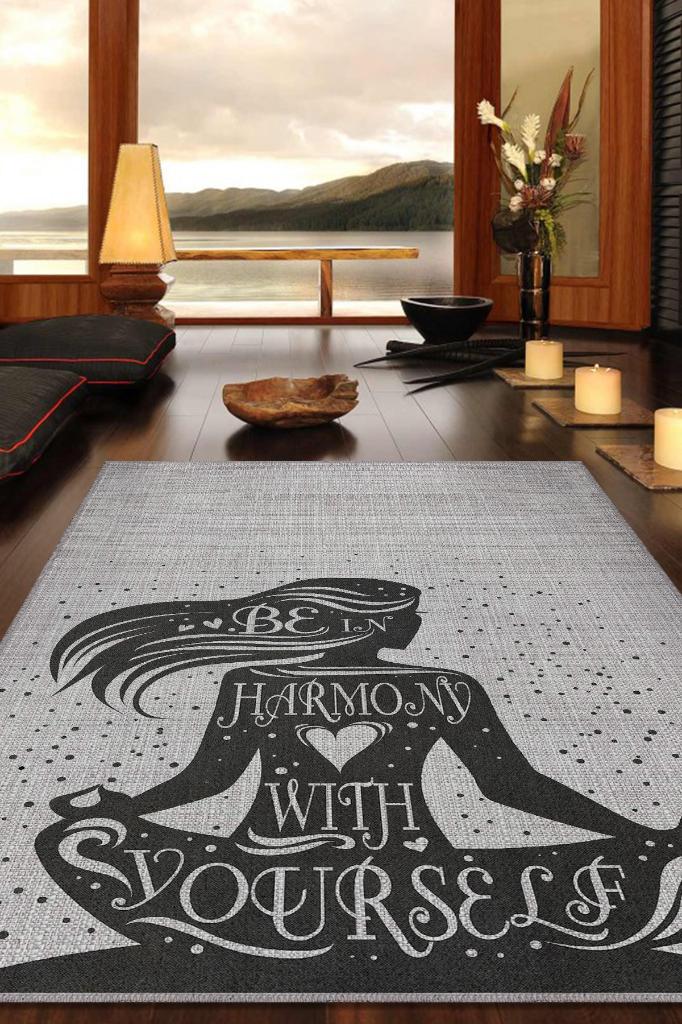 Yogaya Güven Gri Renk Halı Dokuma Modern Meditasyon Sever Halısı Hediyelik Halı
