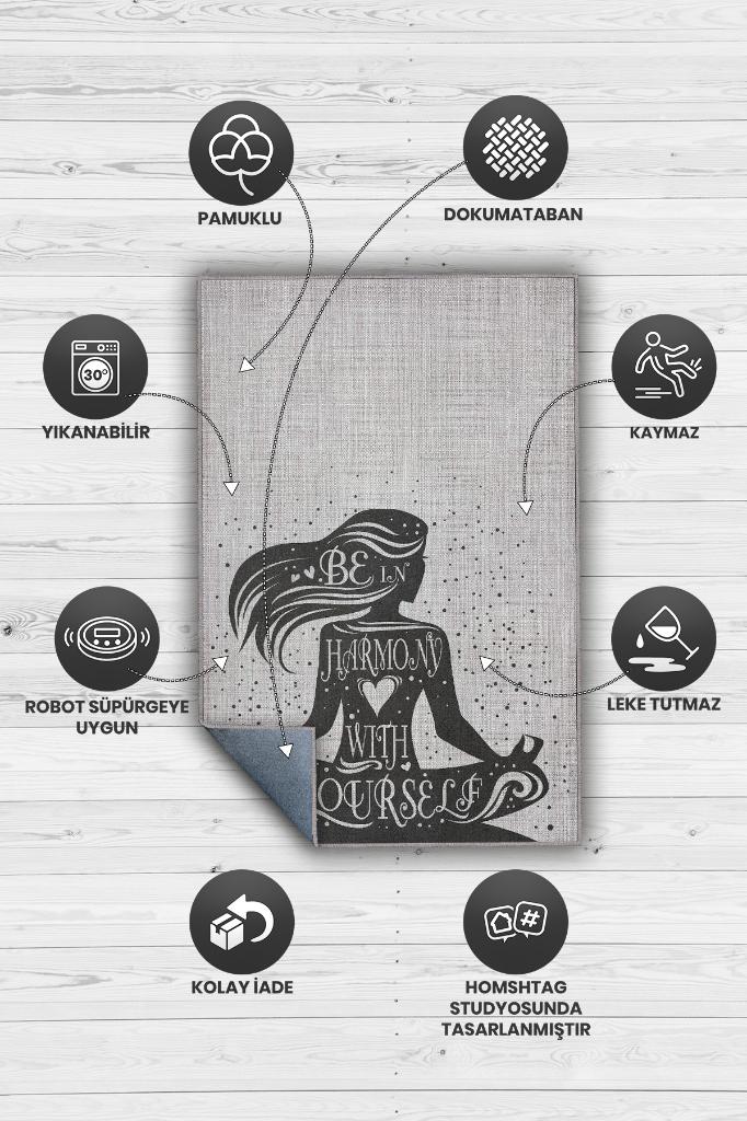 Yogaya Güven Gri Renk Halı Dokuma Modern Meditasyon Sever Halısı Hediyelik Halı