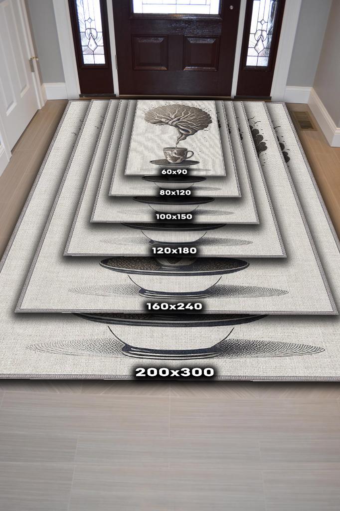 Yükleniyor Bej Kahve Renkli Halı Dekoratif Mutfak Halısı Minimal Kahve Sever Halısı