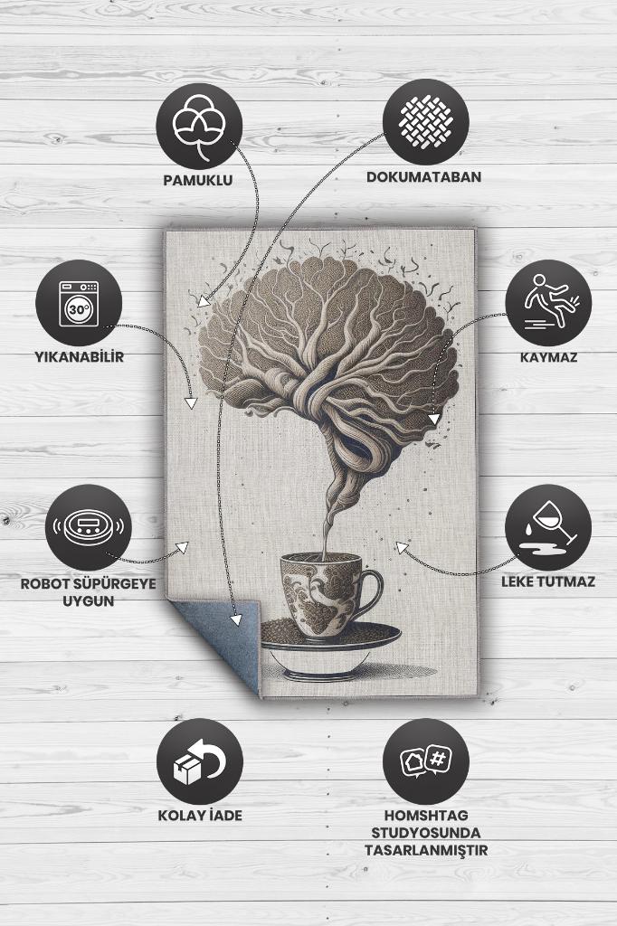 Yükleniyor Bej Kahve Renkli Halı Dekoratif Mutfak Halısı Minimal Kahve Sever Halısı