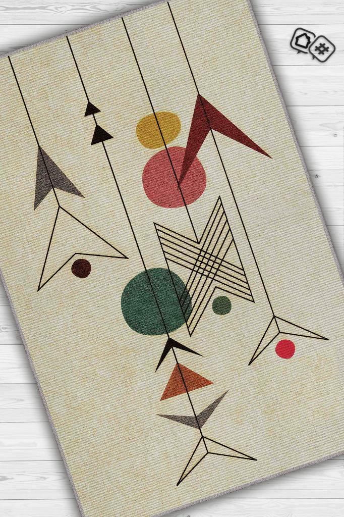 Yüksel, Yazılı Minimalist Geometrik Şekilli Oturma Odası Halısı, Krem Renkli Geometrik Desenli Halı, Sade ve Şık Pamuklu Dokuma Tabanlı Yıkanabilir Dekoratif Home Salon Halısı