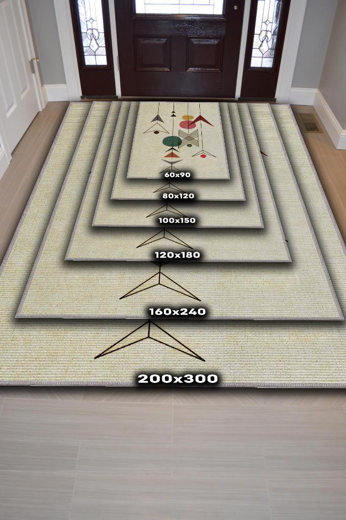 Yüksel, Yazılı Minimalist Geometrik Şekilli Oturma Odası Halısı, Krem Renkli Geometrik Desenli Halı, Sade ve Şık Pamuklu Dokuma Tabanlı Yıkanabilir Dekoratif Home Salon Halısı