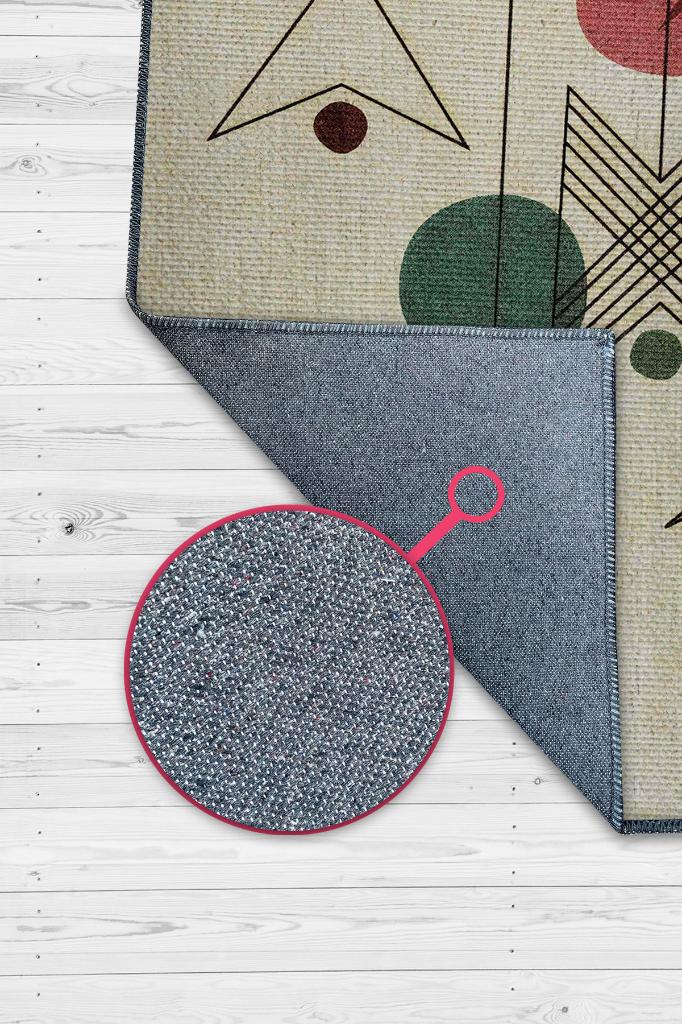Yüksel, Yazılı Minimalist Geometrik Şekilli Oturma Odası Halısı, Krem Renkli Geometrik Desenli Halı, Sade ve Şık Pamuklu Dokuma Tabanlı Yıkanabilir Dekoratif Home Salon Halısı