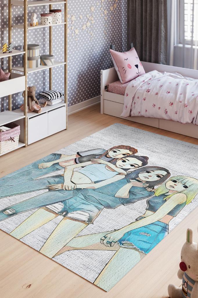 Black Pink Çok Renkli Genç Kız Odası Halısı Modern Dokuma Halı Kpop Sever Müzik Halısı