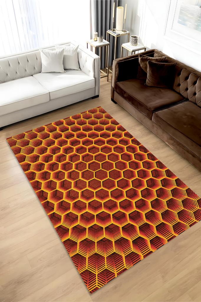 Homshtag 3D Petekler Dokuma Tabanlı Kırmızı Renkli Halı Hayvan Baskılı Renkli Mutfak Halısı