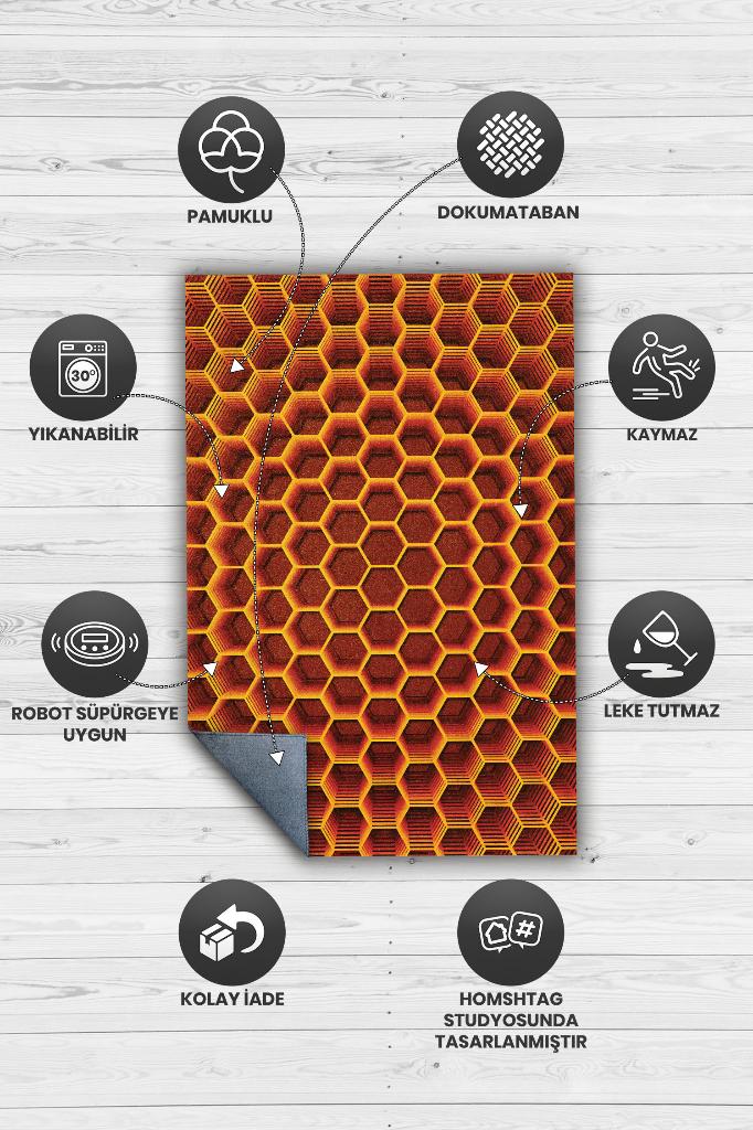 Homshtag 3D Petekler Dokuma Tabanlı Kırmızı Renkli Halı Hayvan Baskılı Renkli Mutfak Halısı