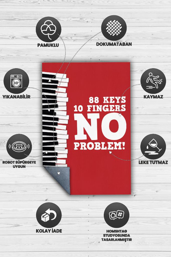 88 Tuş 10 Parmak Kırmızı Halı Piyano Müzik Sever Halı Art Müzik Halı Müzisyene Hediye Halı