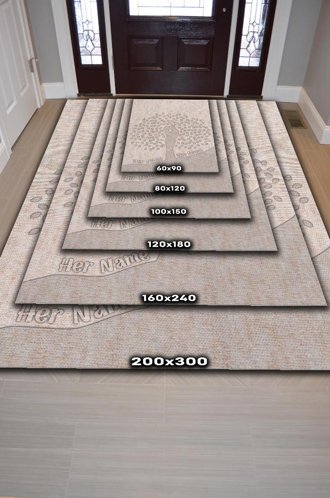 Ağaç Kişiye Özel Kişiselleştirilebilir Sevgi Halısı Bej Renk Hediyelik Sevgiliye Özel Halı