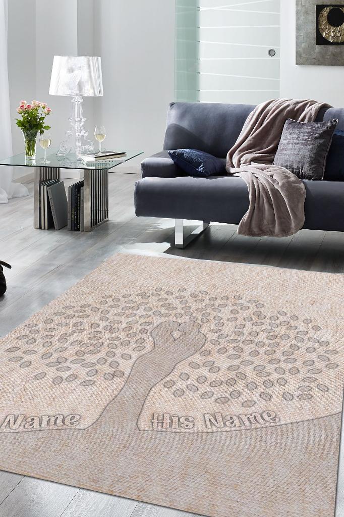 Ağaç Kişiye Özel Kişiselleştirilebilir Sevgi Halısı Bej Renk Hediyelik Sevgiliye Özel Halı