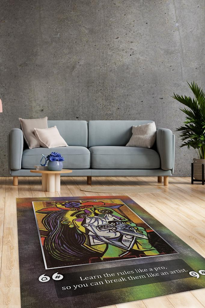 Ağlayan Kadın Picasso Sanat Sever Halısı Çok Renkli Halı Tablo Temalı Halılar Sanat Halısı