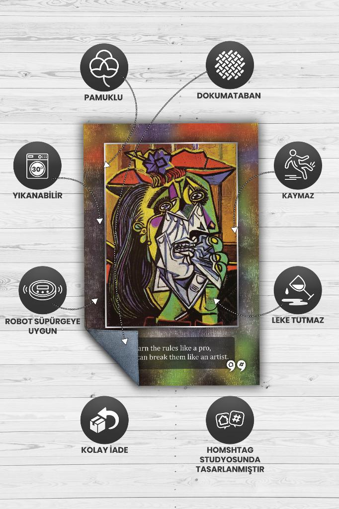 Ağlayan Kadın Picasso Sanat Sever Halısı Çok Renkli Halı Tablo Temalı Halılar Sanat Halısı