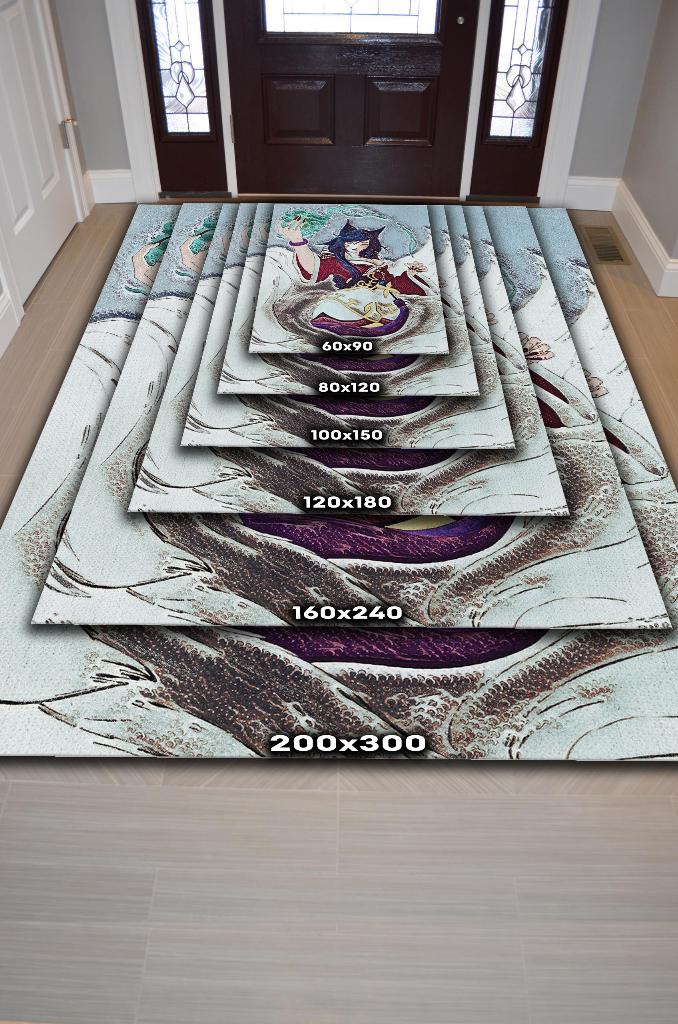 Ahri Çok Renkli Oyuncu Halısı Zemini Gri Renk Gamer Temalı League Of Legends Hediyelik Halı