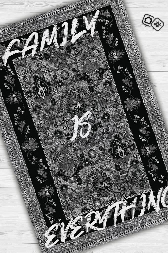 Aile Herşeydir Siyah Gri Renkli Halı Etnik Desenli Salon Halısı Çiçekli Dekoratif Halı