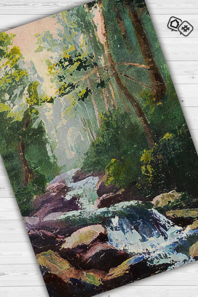 Akarsu Çok Renkli Halı Manzara Temalı Figürlü Salon Halısı Dijital Baskılı Tasarım Halı